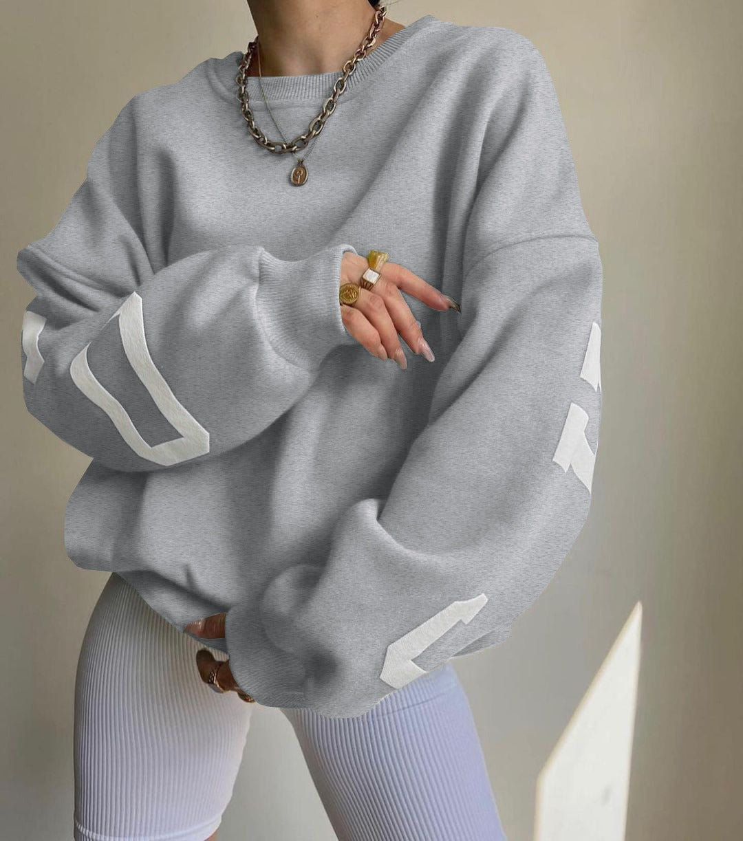 Casual Letters Print Sweatshirt Women Fashion Fleece Long Sleeve Loose Hoodies Y2k Streetwear  Autumn Winter Lady Pullovers